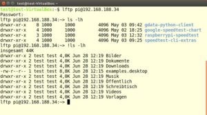 Abbildung 2: Bash-Befehle mit vorangestellten Ausrufezeichen wirken auf den Client.
