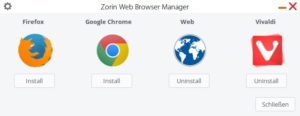 Abbildung 4: Der von Zorin&nbsp;OS &uuml;bernommene <span class="ui-element">Web Browser Manager</span> erlaubt die schnelle Installation verschiedener Browser. 