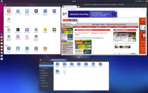Abbildung 5: Budgie basiert auf Gtk 3 und ist in Sachen Look &amp; Feel eher an Gnome 3 angelehnt. Links ist das Panel zu erkennen. 