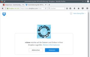 Abbildung 1: Den Zugriff von "rclone" auf Ihr Dropbox-Konto geben Sie über die Webseite frei.