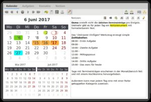 Abbildung 12: Osmo ist ein konservatives Kalenderprogramm, das statt der nicht immer praktischen separaten Termineintr&auml;ge f&uuml;r Ereignisse auf Freitext-Notizzettel f&uuml;r alle Tage setzt. 