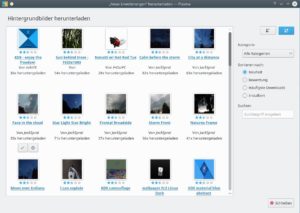 Abbildung 1: KDE integriert die Wallpaper-Sammlung aus dem KDE Store: Dort gibt es &uuml;ber 1500 Hintergrundbilder. 