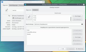 Abbildung 6: KDE fasst mehrere Dateiendungen zu MIME-Typen zusammen und verwaltet daf&uuml;r eine Liste m&ouml;glicher Programme sowie die Standardanwendung. 