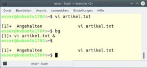 Abbildung 2: Der Editor "vi" ist ein Beispiel f&uuml;r Programme, die nicht im Hintergrund laufen k&ouml;nnen. "bg" ist dann wirkungslos. 