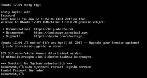 Abbildung 3: Wenn der Displaymanager LightDM sich aufh&auml;ngt, starten Sie ihn &uuml;ber ein paar Kommandos in der virtuellen Konsole neu. 