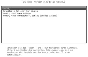 Abbildung 1: Die meisten Distributionen zeigen ein karges Startmen&uuml; an, aus dem Sie ein Betriebssystem ausw&auml;hlen. Hier gibt es nur Kubuntu (Darstellung invertiert). 