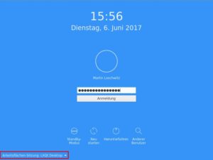 Abbildung 1: Nach der Installation von Budgie oder LXQt w&auml;hlen Sie im Login-Dialog den Desktop aus, den Sie nutzen m&ouml;chten. 