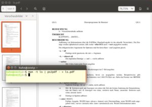 Abbildung 4: Mit "man" können Sie Manpages ins PDF-Format umwandeln. Als zusätzlicher Helfer kommt das Tool "ps2pdf" zum Einsatz, das PostScript in PDF konvertiert.