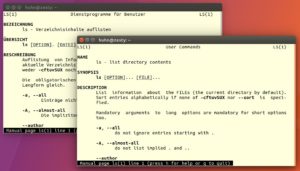 Abbildung 2: Einmal auf Deutsch, einmal im englischen Original: die Handbuchseite des Programms "ls" (hier unter Ubuntu 17.04).
