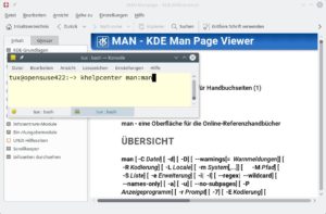 Abbildung 3: Die Manpages können Sie auch in einem grafischen Programm lesen. Unter KDE Plasma übernehmen Konqueror oder das KDE-Hilfezentrum den Job.