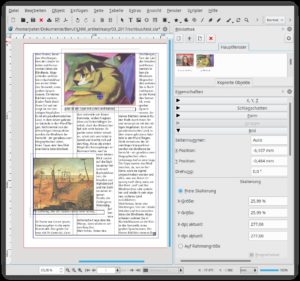 Abbildung 18: Scribus ist ein Desktop-Publishing-Programm, das anders als Textverarbeitungen Text und Bilder unverr&uuml;ckbar auf der Seite platziert. 
