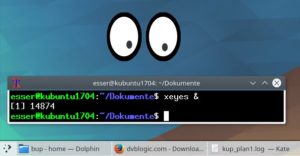 Abbildung 3: Aus einem "xterm"-Fenster heraus wurde das Programm "xeyes" gestartet &ndash; schlie&szlig;t man jetzt das Terminal, verschwinden auch die Augen. 