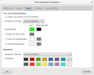 Abbildung 5: In diesem Dialog richten Sie Vorder- und Hintergrundfarben für ein Gnome-Terminal-Profil ein.