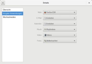 Abbildung 4: In den Gnome-Systemeinstellungen konfigurieren Sie die Standardprogramme für Web, Mail, Kalender usw.