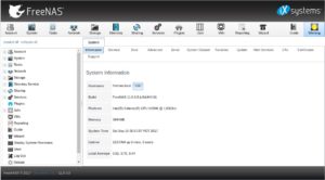 Abbildung 1: Die Systeminformationen der FreeNAS-Testinstallation unter der (noch) aktuellen Weboberfl&auml;che. 