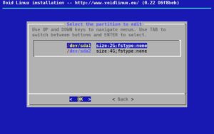 Abbildung 5: Nach Auswahl des Dateisystems führt der Installer zurück in die Liste der Partitionen. Hier müssen Sie <span class="ui-element">Back</span> wählen.