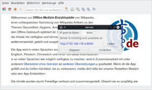 Abbildung 6: Die Server-Komponente stellt den Inhalt einer Kiwix-Bibliothek im Netz zur Verfügung. Alternativ zum simplen Start aus der grafischen Anwendung heraus gibt es auch eine Kommandozeilen-Variante.