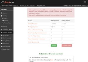 Abbildung 7: Rockstors Gesch&auml;ftsmodell: "Testing" kostenlos, "Stable" nur gegen Bezahlung. 