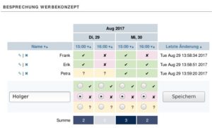 Abbildung 11: Die Abstimmung zu einem Termin mit Dudle. 