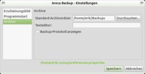 Abbildung 1: Der Einstellungsdialog von Areca Backup gibt sich simpel und übersichtlich.