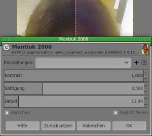Abbildung 1: Über den Schalter <span class="ui-element">Ansicht teilen</span> ermöglicht GEGL geteilte Vorschaufenster.