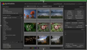 Abbildung 2: Die importierten Bilder verwaltet Darktable als <span class="ui-element">Filmrollen</span> in einer Datenbank und zeigt sie auf dem <span class="ui-element">Leuchttisch</span>.