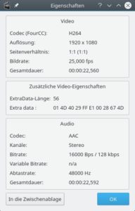 Abbildung 3: Die Software liefert auf Wunsch Informationen &uuml;ber das gerade ge&ouml;ffnete Video, wie etwa dessen Aufl&ouml;sung, den verwendeten Codec und die Bildrate pro Sekunde. 