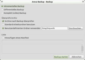 Abbildung 3: Areca Backup beherrscht alle gängigen Backup-Arten.