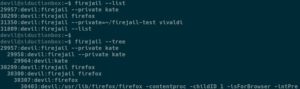 Abbildung 4: Die Parameter <code>--list</code> und <code>--tree</code> helfen Ihnen, einen Überblick über die Vorgänge in einer Sandbox sowie von Anwendungen gestartete Prozesse zu erhalten.