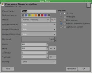 Abbildung 4: Beim Anlegen neuer Ebenen stellt Gimp 2.9 wesentlich mehr Möglichkeiten zur Verfügung.