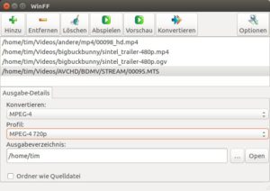 Abbildung 9: In WinFF rufen Sie via <span class="ui-element">Abspielen</span> eine Vorschau des gerade in der Liste gew&auml;hlten Videos auf. 