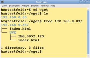 Abbildung 2: Wget &uuml;bernimmt beim Download die Struktur der heruntergeladenen Seite.