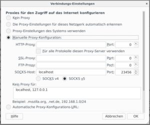 Abbildung 2: In den Einstellungen von Firefox-Browsern legen Sie fest, dass der Browser zuk&uuml;nftig den festgelegten Proxy-Server als Zugang zum Internet verwendet.