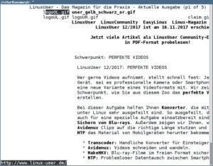 Abbildung 3: Links2 im Textmodus auf der LinuxUser-Webseite.