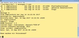 Abbildung 3: Das Lesen einer Nachricht erinnert an den Einsatz eines Pagers im Terminal. Tats&auml;chlich kommt ein solcher bei der Anzeige zum Einsatz.
