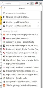 Abbildung 4: Den Verlauf der im Browser ge&ouml;ffneten Webseiten zeigt Firefox in der Seitenleiste oder &uuml;ber das Men&uuml; an.