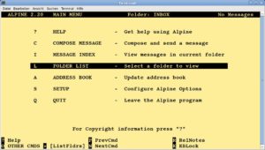 Abbildung 6: Der E-Mail-Client Alpine bietet &uuml;ber Men&uuml;s etwas mehr Komfort als der spartanische MUA Mail.