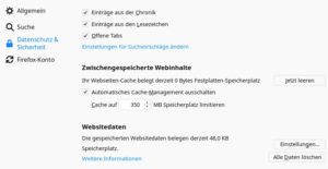 Abbildung 6: Die Gr&ouml;&szlig;e des Zwischenspeichers l&auml;sst sich in den Firefox-Einstellungen beschr&auml;nken.