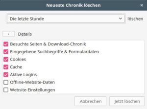 Abbildung 7: Formulardaten und andere benutzerspezifische Daten l&ouml;schen Sie gezielt &uuml;ber die Chronik.