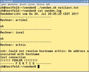 Abbildung 11: Mit dem Skript &raquo;senden.sh&laquo; transferieren Sie einzelne Dateien auf einer sicheren Leitung an einen Host im Netzwerk.