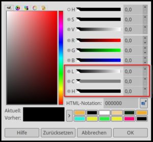 Abbildung 14: Die neuen LCH-Regler im Farbwähler ersetzen das simple RGB-Farbmodell zugunsten eines an der menschlichen Wahrnehmung ausgerichteten Farbraums.