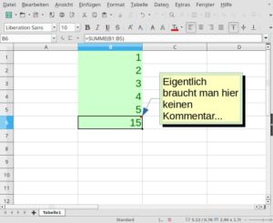 Abbildung 8: Eine weitere praktische Kleinigkeit: In Calc 5.4 lassen sich erstmals alle in der Tabelle enthaltenen Kommentare zugleich einblenden.