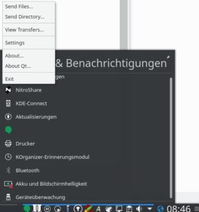 Abbildung 1: Unter Debian nistet sich Nitroshare im Systembereich der Leiste ein.