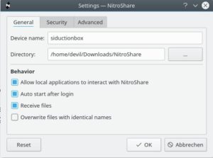Abbildung 2: Nitroshare bietet unter Debian in den Settings mehr Optionen als anderswo.