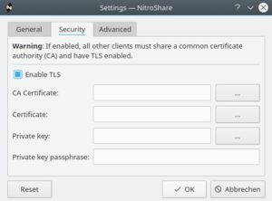 Abbildung 4: Nitroshare bietet die M&ouml;glichkeit, die Daten beim Transfer mittels TLS zu verschl&uuml;sseln.