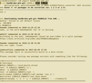 Abbildung 6: Das Übersetzen von Handbrake in der Git-Version aus dem AUR dauert über 15 Minuten.