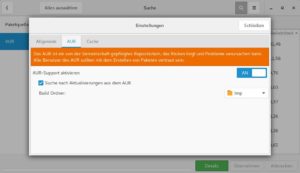 Abbildung 6: Im Gegensatz zu Octopi aus Manjaro fungiert Pamac selbst als AUR-Helper. Es gibt hier keine Möglichkeit, in den Build-Prozess einzugreifen.