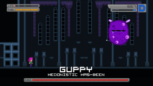 Dieser Endgegner namens Guppy hat die Eigenschaft, sich nach ein paar Treffern in mehrere kleinere Guppys aufzuteilen.