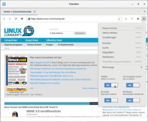 Abbildung 2: Poseidon bringt von Haus aus einen Adblocker sowie NoScript zum Herausfiltern von Javascript mit.