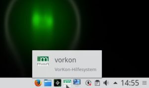Abbildung 3: Bereits bei der Installation richtet VorKon im System-Tray den Hilfe-Button ein, mit dem Sie die dahinterliegende Hilfeseite jederzeit erreichen.